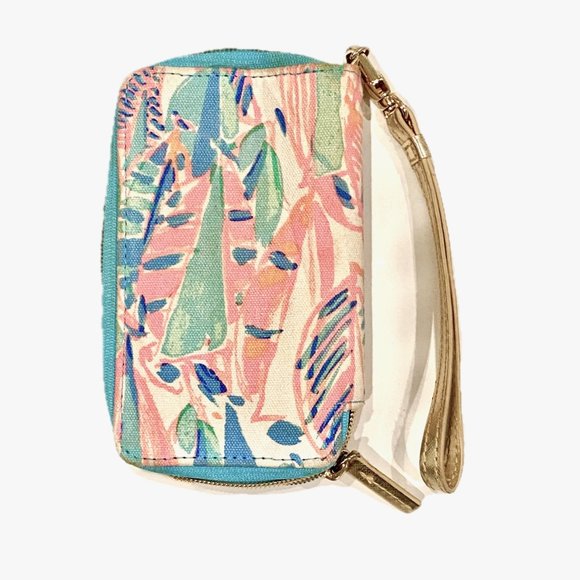Lilly Pulitzer Wristlet Phone ID Card Case Zip Around Tropical Tiki Palm - Picture 2 of 9